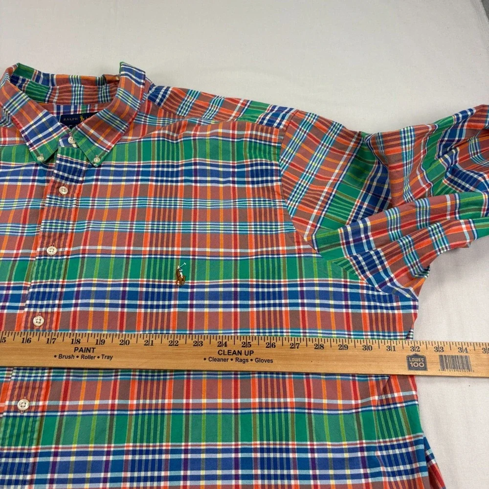 Polo‎ Ralph Lauren Shirt Mens 4XB Big Plaid Stretch Oxford Flesh Pony Button Up
